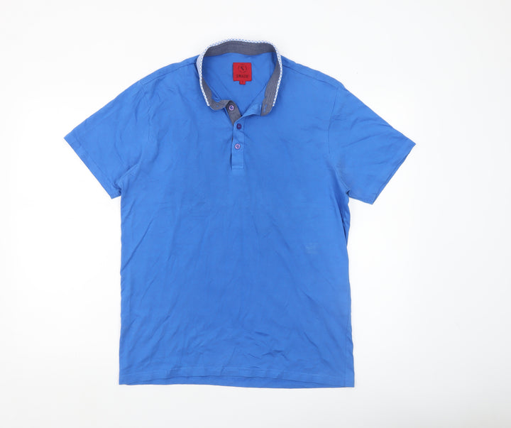 Swade Men's Blue Cotton Polo Shirt Size L Short Sleeve Collared Top
