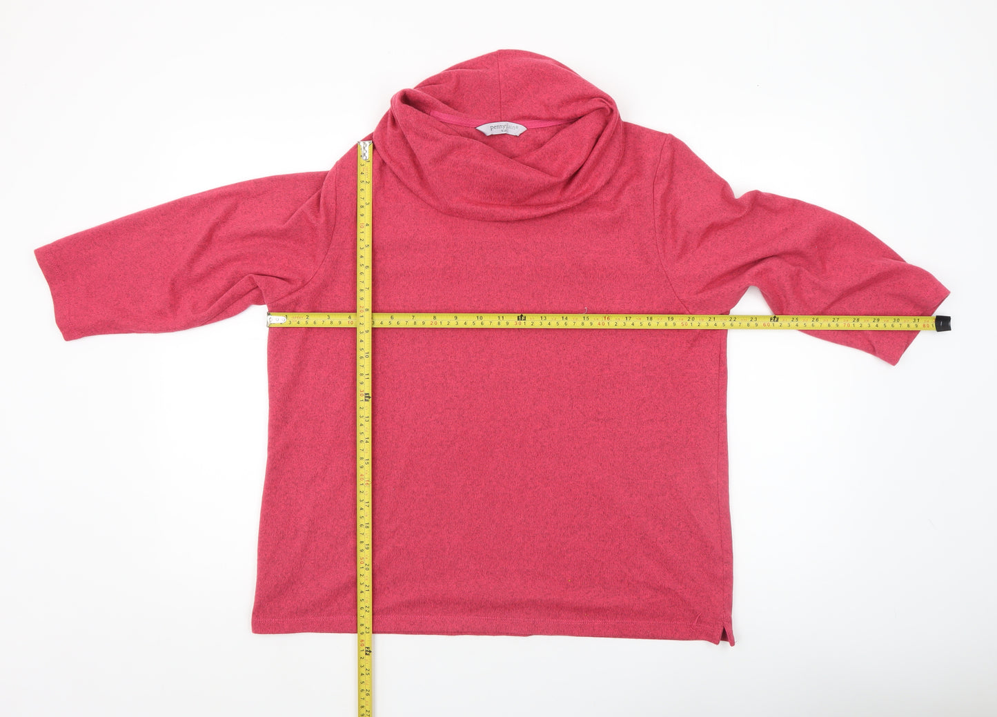 Penny Plain Women's Pink Cowl Neck 3/4 Sleeve Pullover Jumper Size 18/20