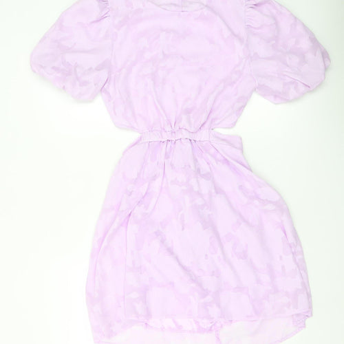 SHEIN Women Purple Short Puff Sleeve Fit & Flare Dress M