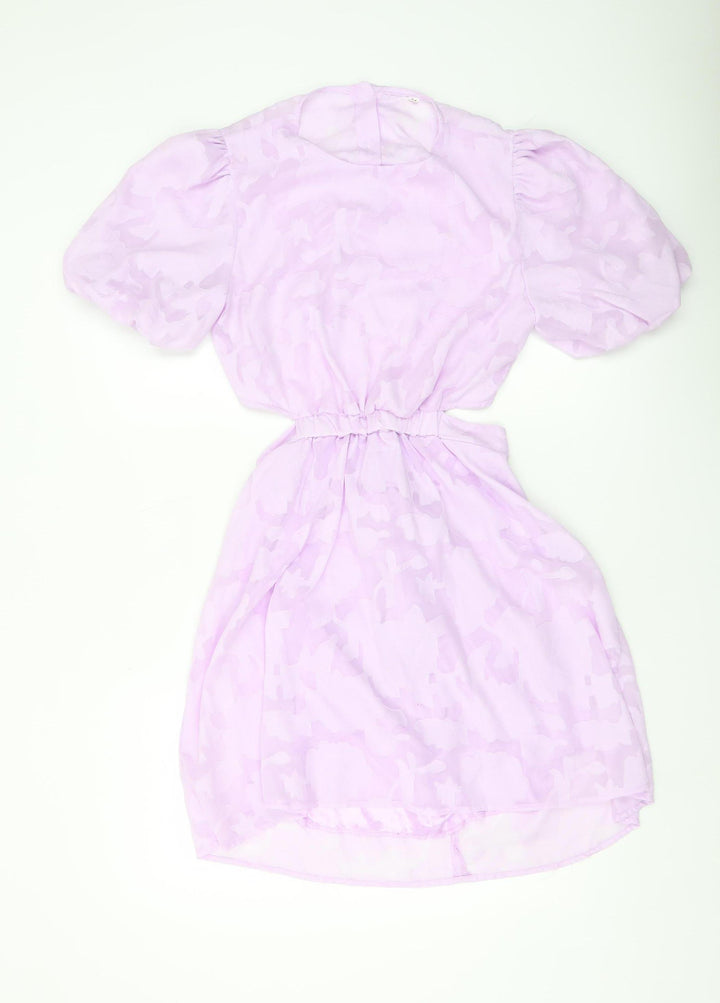 SHEIN Women Purple Short Puff Sleeve Fit & Flare Dress M
