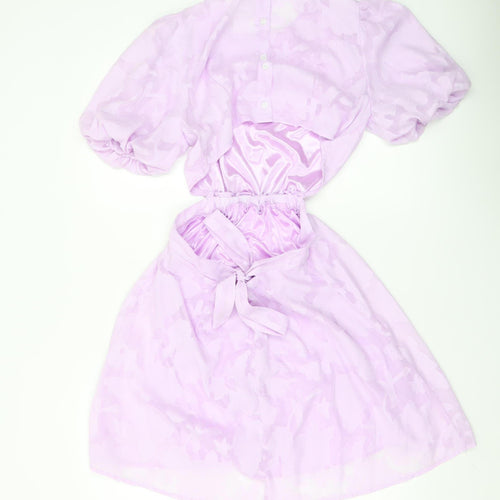 SHEIN Women Purple Short Puff Sleeve Fit & Flare Dress M