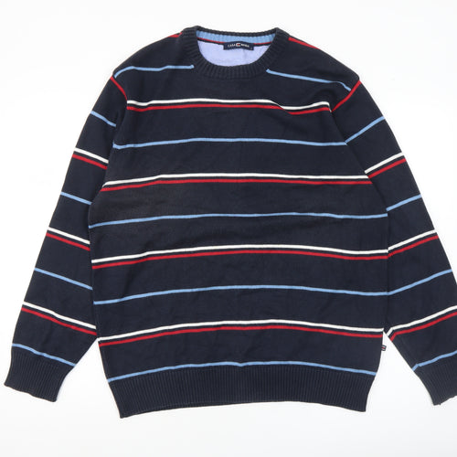 Casa Moda Men Blue Striped Cotton Acrylic Crew Neck Jumper L