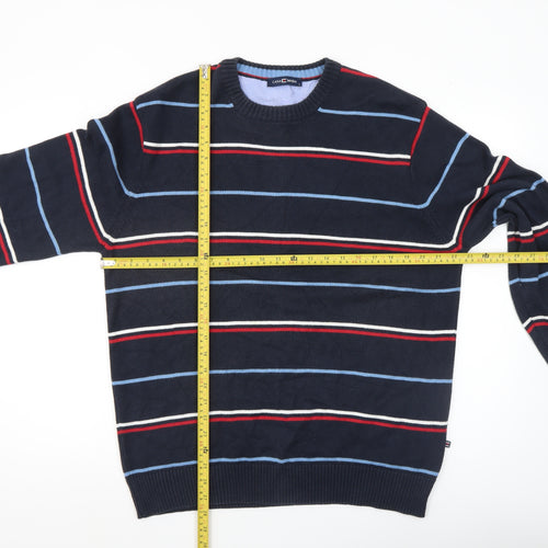 Casa Moda Men Blue Striped Cotton Acrylic Crew Neck Jumper L
