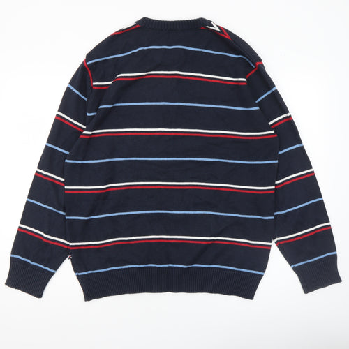 Casa Moda Men Blue Striped Cotton Acrylic Crew Neck Jumper L