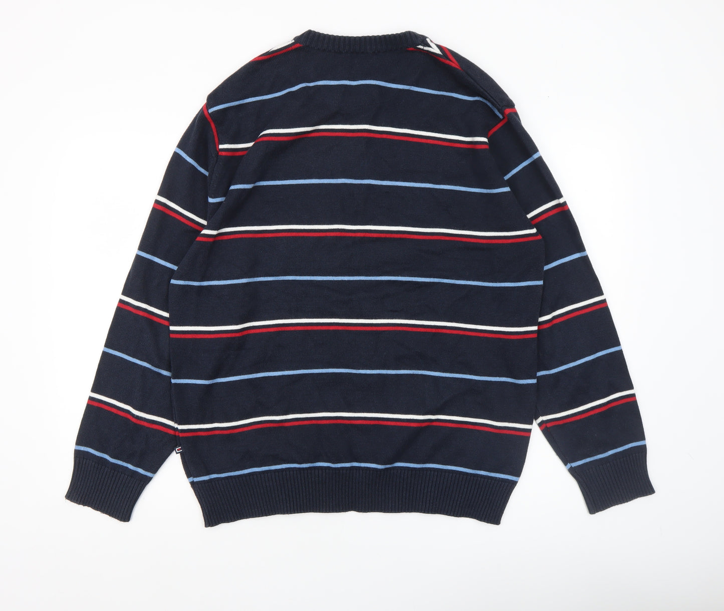 Casa Moda Men Blue Striped Cotton Acrylic Crew Neck Jumper L