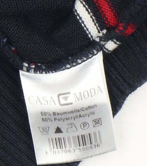 Casa Moda Men Blue Striped Cotton Acrylic Crew Neck Jumper L