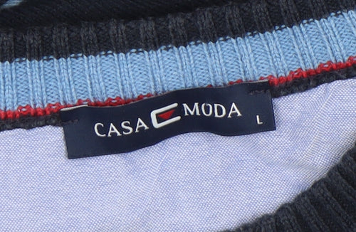 Casa Moda Men Blue Striped Cotton Acrylic Crew Neck Jumper L