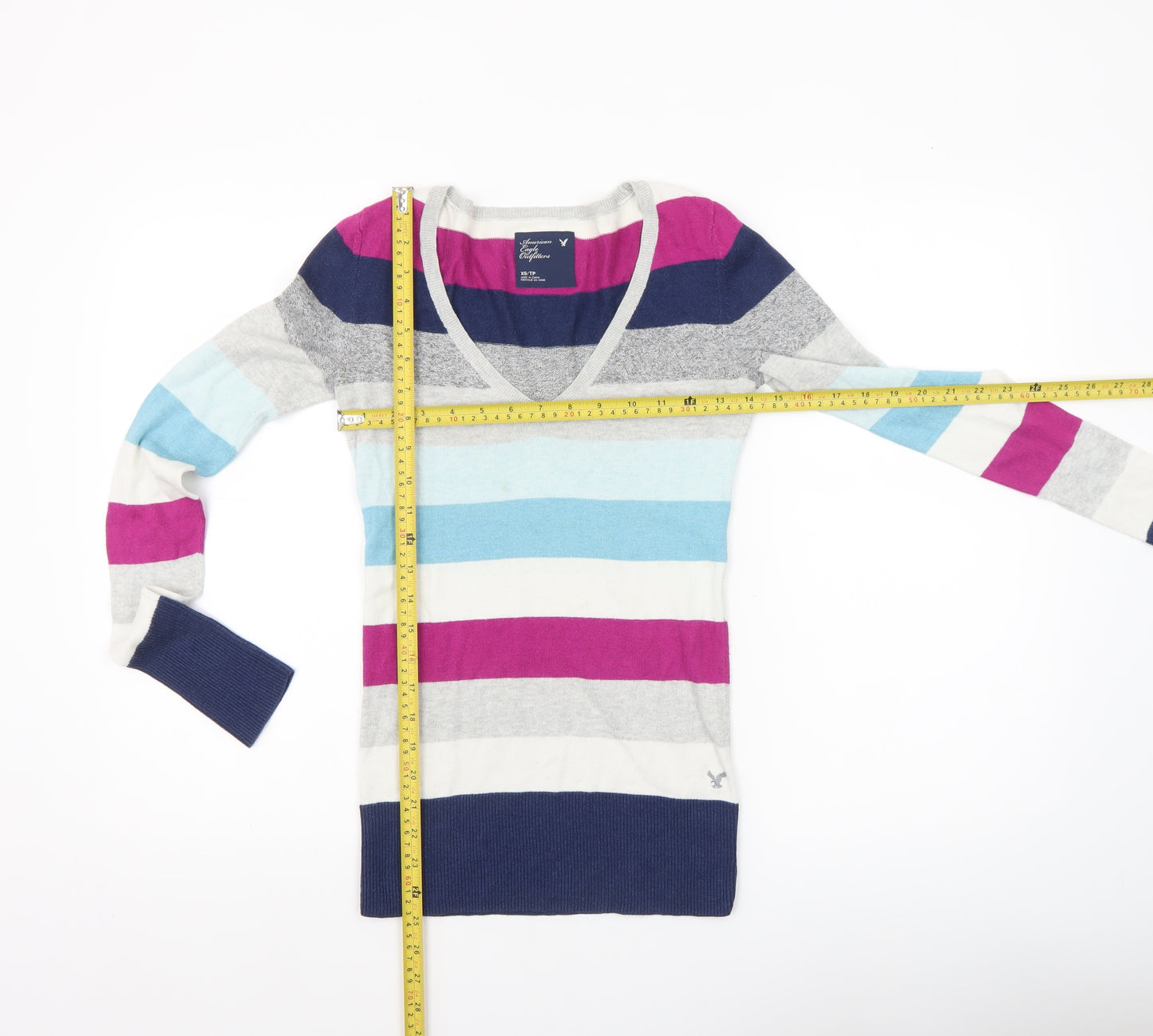American Eagle Outfitters Women’s Multicoloured Striped V-Neck Pullover Jumper XS
