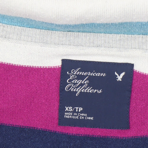 American Eagle Outfitters Women’s Multicoloured Striped V-Neck Pullover Jumper XS