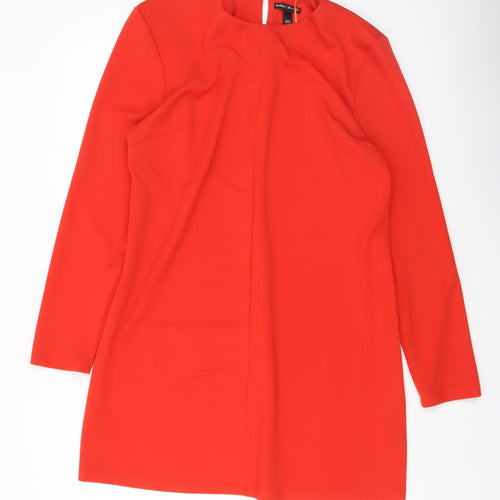 River Island Women Red Shift Dress Size 16 Long Sleeve Stretch