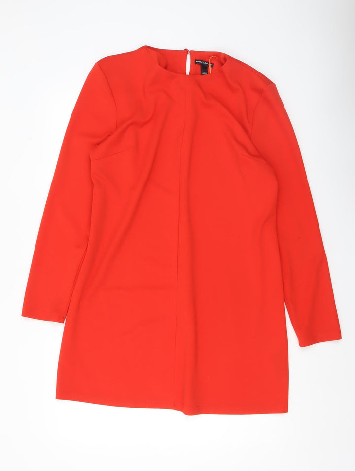 River Island Women Red Shift Dress Size 16 Long Sleeve Stretch