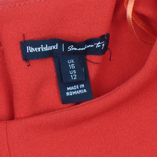 River Island Women Red Shift Dress Size 16 Long Sleeve Stretch