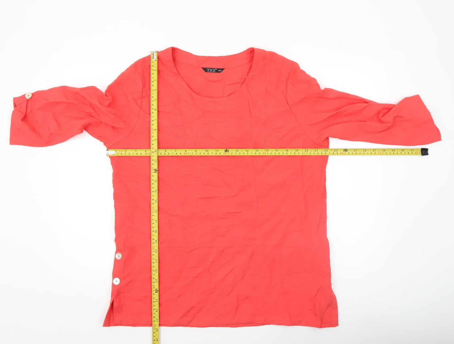 TIGI Women’s Pink 3/4 Sleeve Tunic Blouse Size 14 Rayon Blend