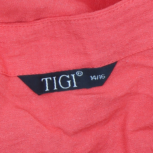 TIGI Women’s Pink 3/4 Sleeve Tunic Blouse Size 14 Rayon Blend