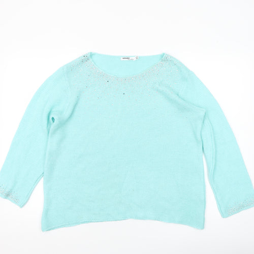 Gerard Women's Blue Beaded Knit Pullover Jumper XL