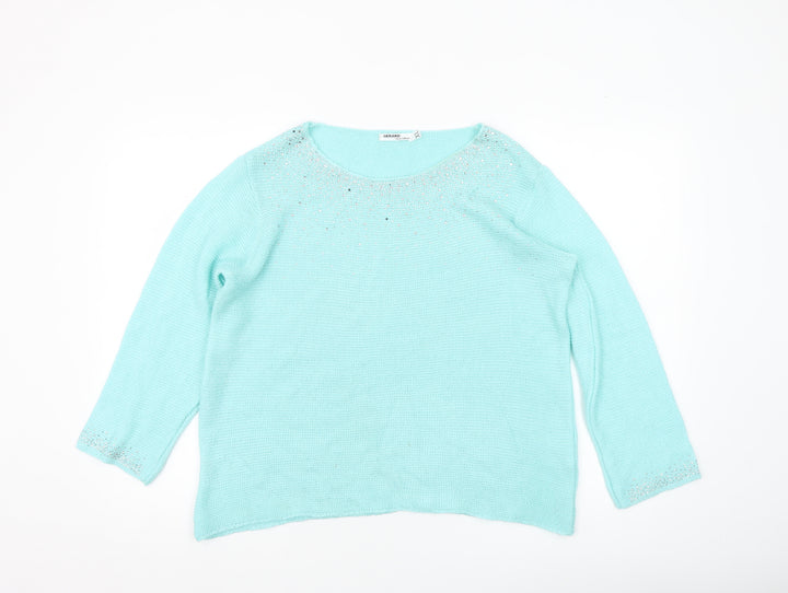 Gerard Women's Blue Beaded Knit Pullover Jumper XL