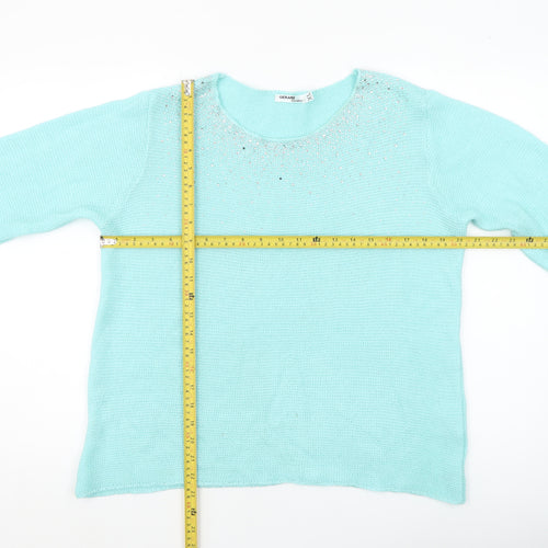 Gerard Women's Blue Beaded Knit Pullover Jumper XL
