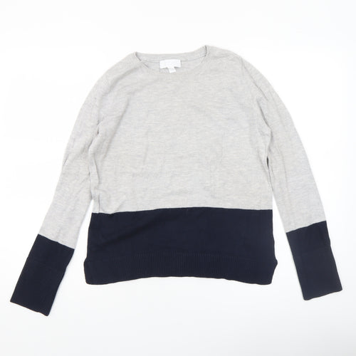 The White Company Womens Grey Navy Colour Block Jumper Size 8 Cotton Blend