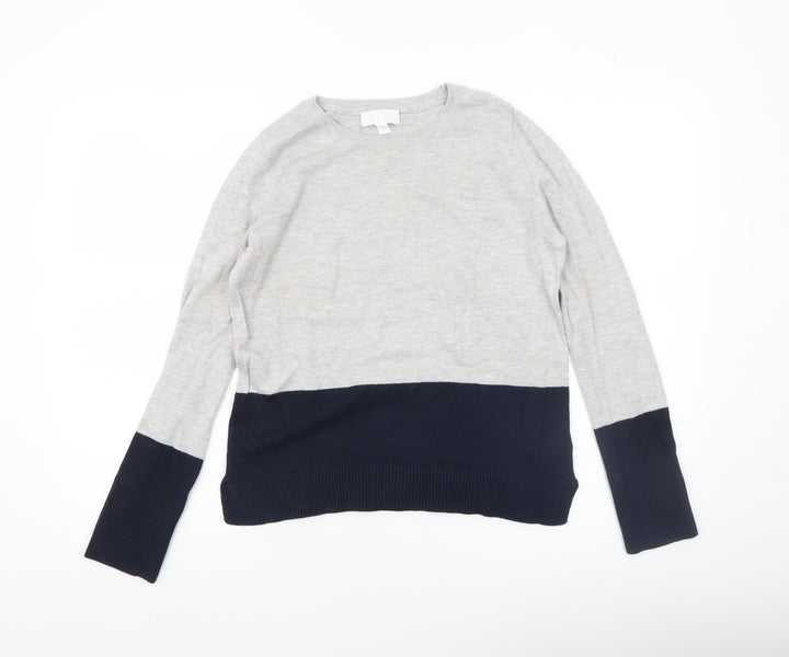 The White Company Womens Grey Navy Colour Block Jumper Size 8 Cotton Blend