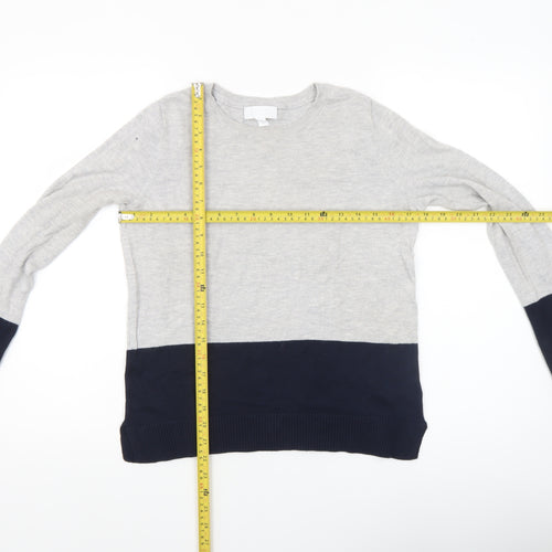 The White Company Womens Grey Navy Colour Block Jumper Size 8 Cotton Blend
