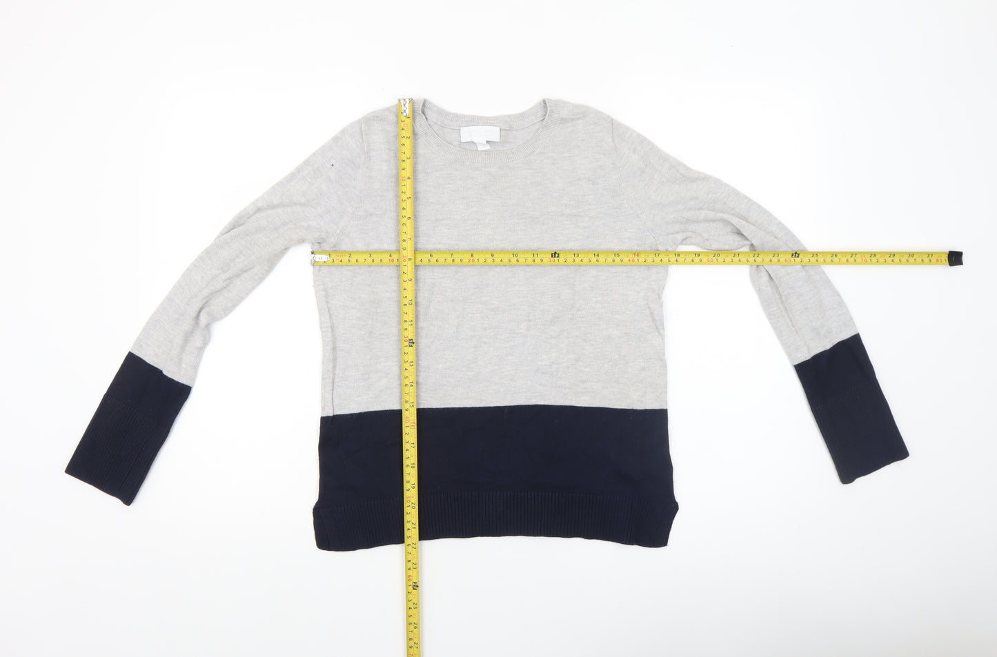 The White Company Womens Grey Navy Colour Block Jumper Size 8 Cotton Blend