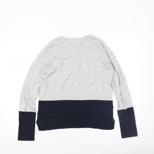 The White Company Womens Grey Navy Colour Block Jumper Size 8 Cotton Blend