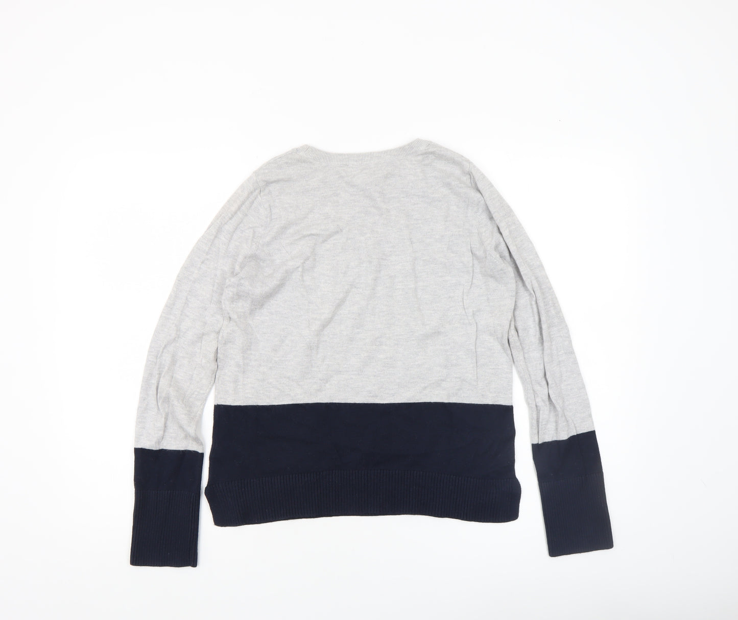 The White Company Womens Grey Navy Colour Block Jumper Size 8 Cotton Blend