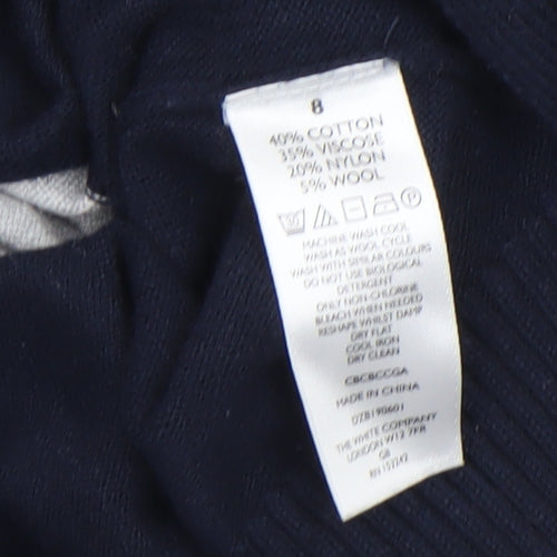 The White Company Womens Grey Navy Colour Block Jumper Size 8 Cotton Blend