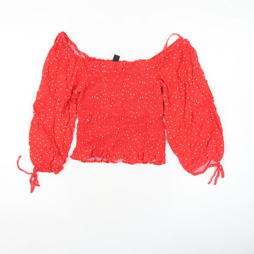 New Look Women's Red Polka Dot Off Shoulder Cropped Blouse Size 10
