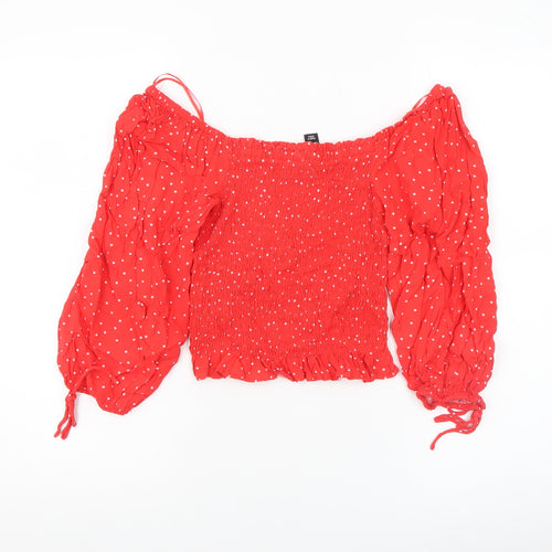 New Look Women's Red Polka Dot Off Shoulder Cropped Blouse Size 10