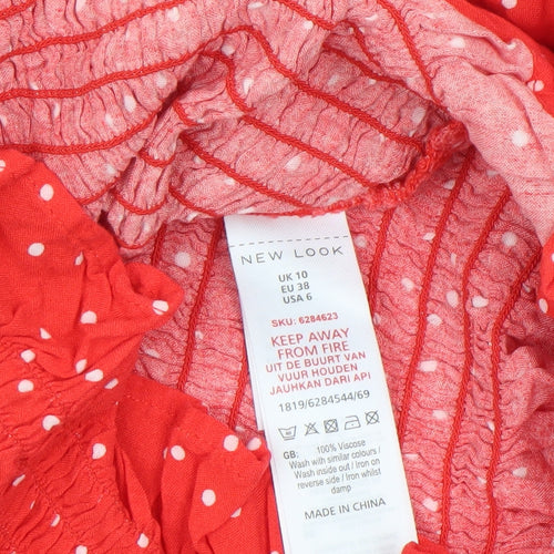 New Look Women's Red Polka Dot Off Shoulder Cropped Blouse Size 10