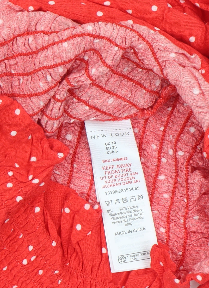New Look Women's Red Polka Dot Off Shoulder Cropped Blouse Size 10