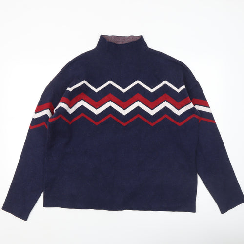 Max Studio Women's Blue Mock Neck Geometric Knit Jumper XL