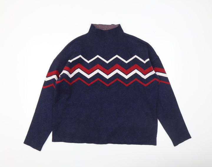 Max Studio Women's Blue Mock Neck Geometric Knit Jumper XL