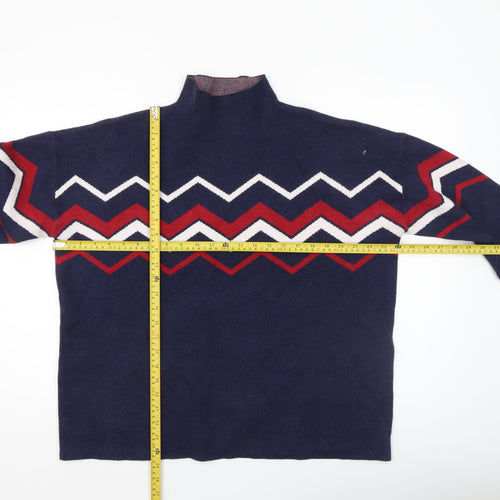 Max Studio Women's Blue Mock Neck Geometric Knit Jumper XL