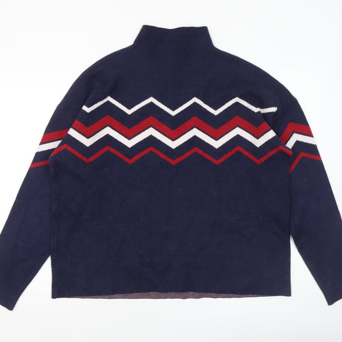 Max Studio Women's Blue Mock Neck Geometric Knit Jumper XL