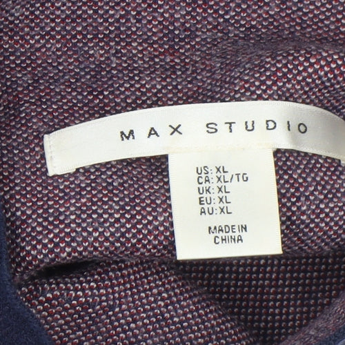 Max Studio Women's Blue Mock Neck Geometric Knit Jumper XL
