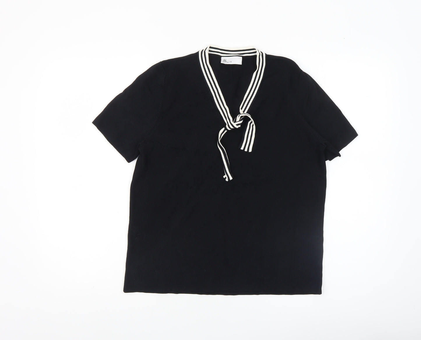 BHS Womens Black Short Sleeve V-Neck Bow Blouse Size 18