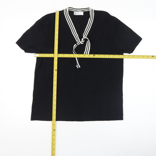BHS Womens Black Short Sleeve V-Neck Bow Blouse Size 18