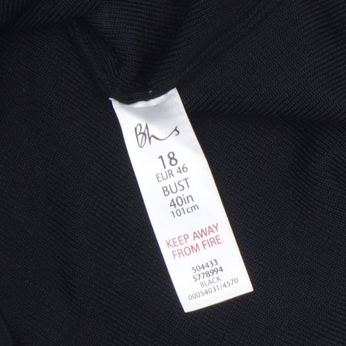 BHS Womens Black Short Sleeve V-Neck Bow Blouse Size 18