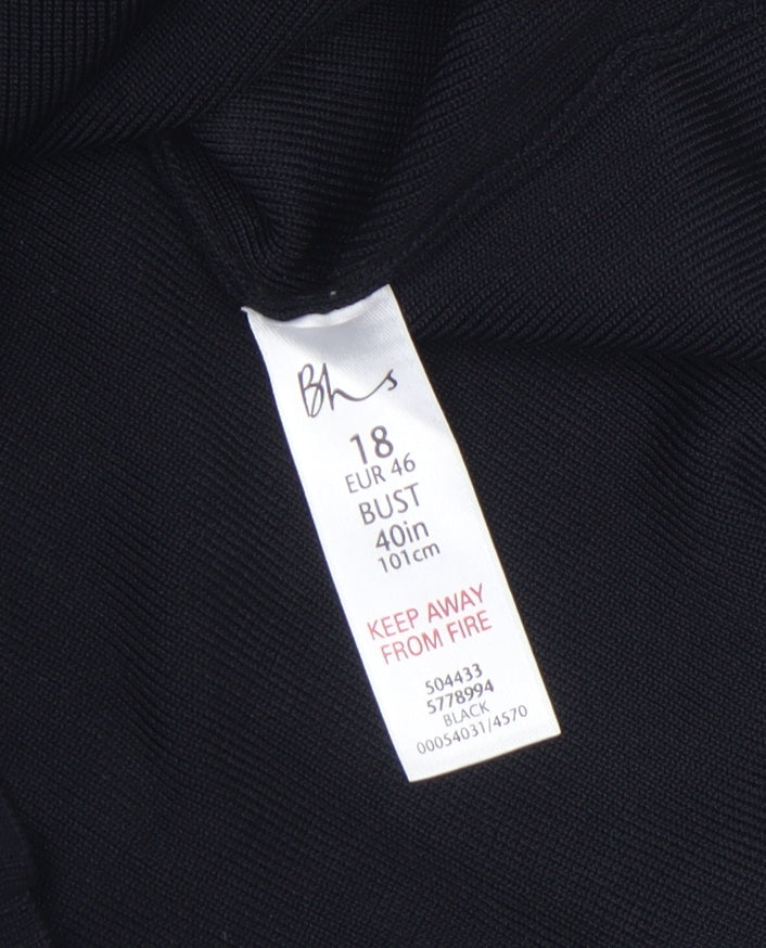 BHS Womens Black Short Sleeve V-Neck Bow Blouse Size 18