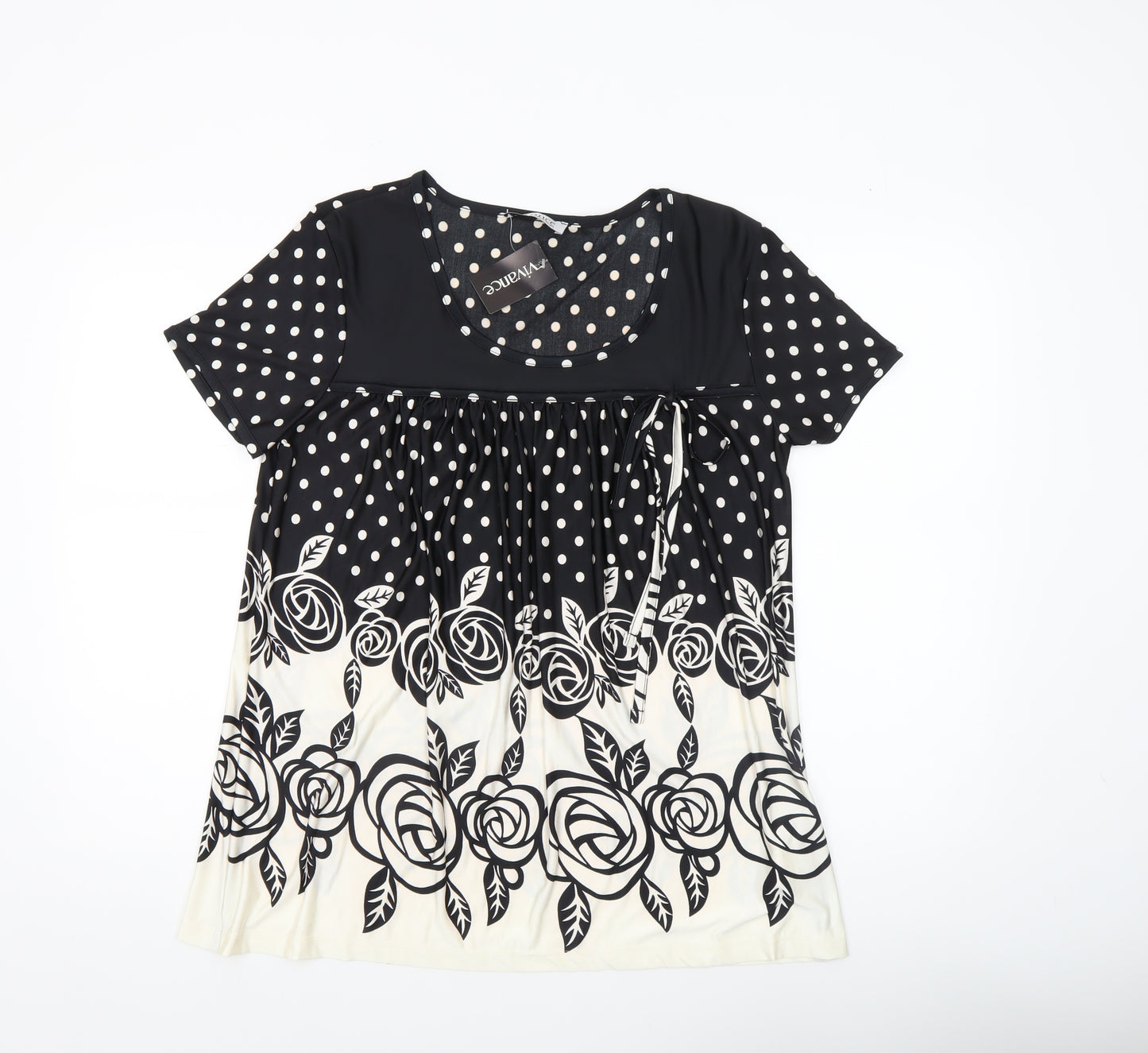Vivance Collection Women's Black Polka Dot Tunic Top Size 12