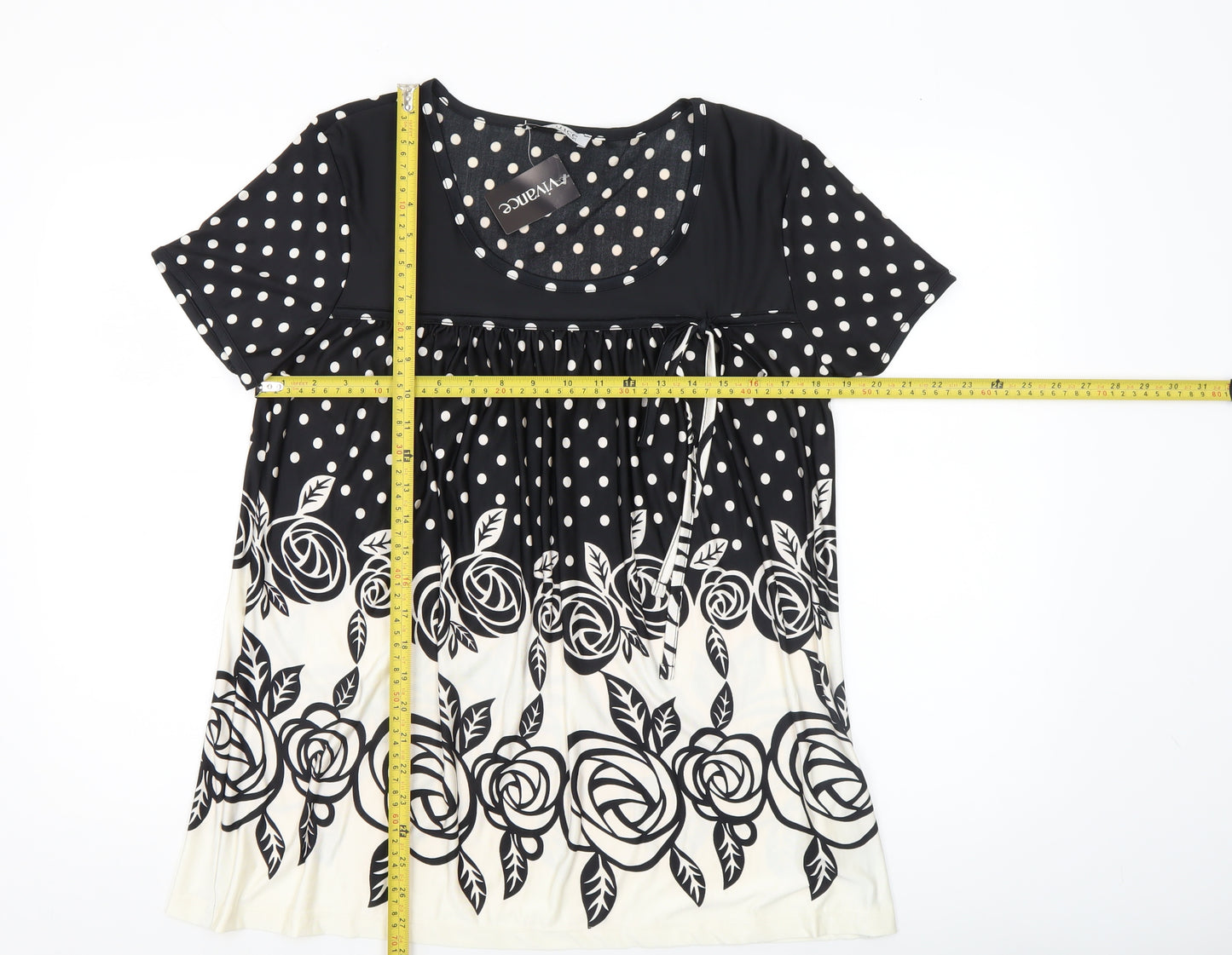 Vivance Collection Women's Black Polka Dot Tunic Top Size 12