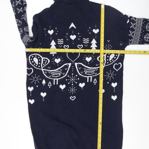 Next Women’s Blue Fair Isle Roll Neck Cotton Tunic Jumper Size 12