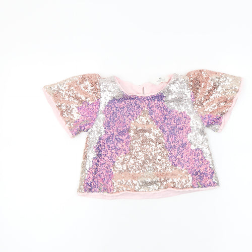 H&M Girls Pink Sequin Cropped T-Shirt 3-4 Years Party Top