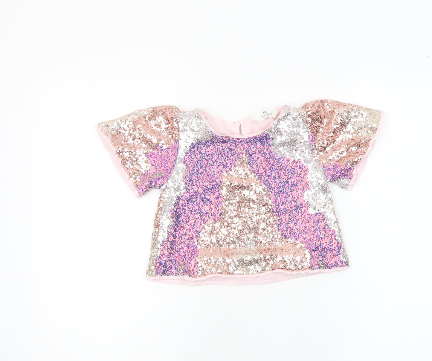 H&M Girls Pink Sequin Cropped T-Shirt 3-4 Years Party Top