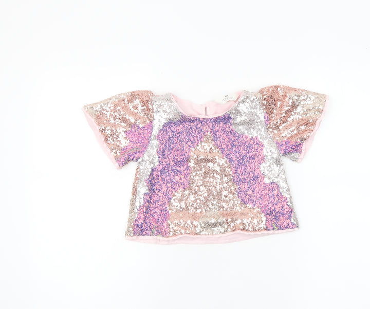 H&M Girls Pink Sequin Cropped T-Shirt 3-4 Years Party Top