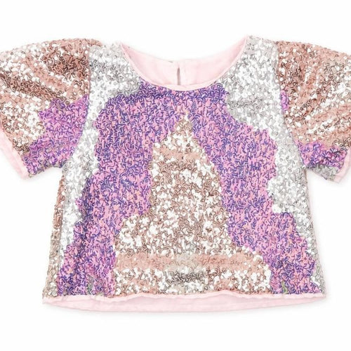 H&M Girls Pink Sequin Cropped T-Shirt 3-4 Years Party Top