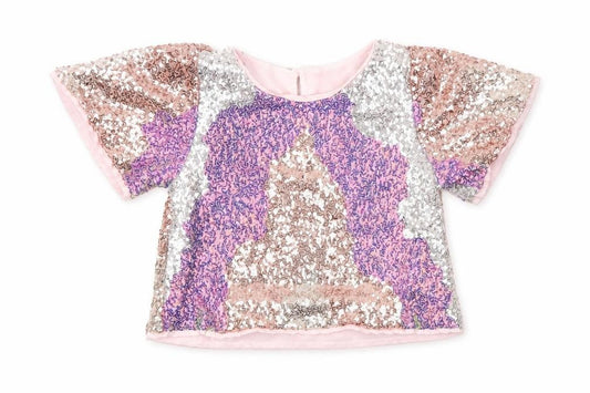 H&M Girls Pink Sequin Cropped T-Shirt 3-4 Years Party Top