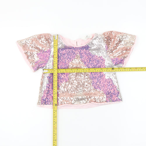 H&M Girls Pink Sequin Cropped T-Shirt 3-4 Years Party Top
